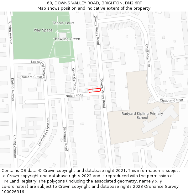 60, DOWNS VALLEY ROAD, BRIGHTON, BN2 6RF: Location map and indicative extent of plot