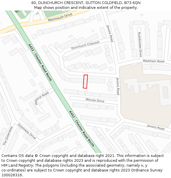 60, DUNCHURCH CRESCENT, SUTTON COLDFIELD, B73 6QN: Location map and indicative extent of plot