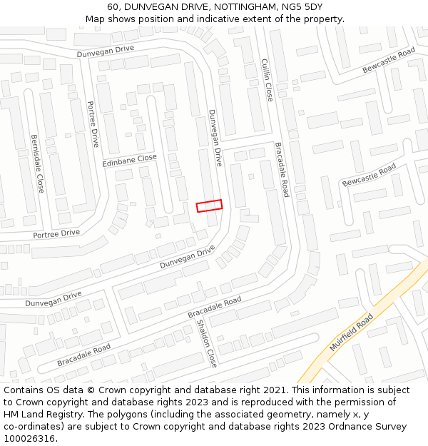 60, DUNVEGAN DRIVE, NOTTINGHAM, NG5 5DY: Location map and indicative extent of plot