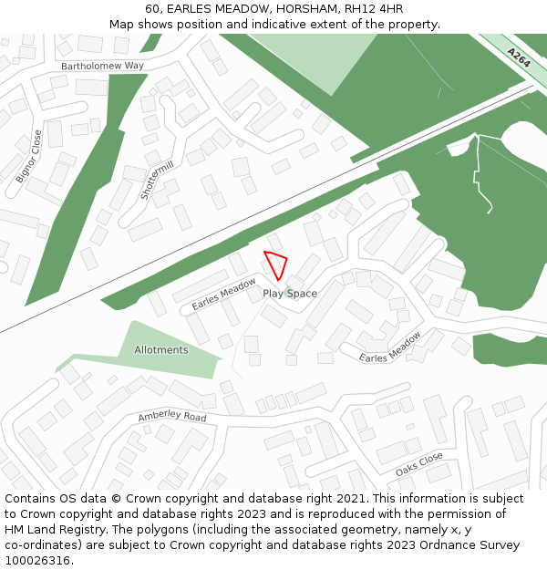 60, EARLES MEADOW, HORSHAM, RH12 4HR: Location map and indicative extent of plot