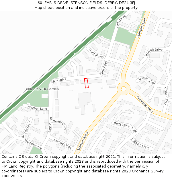 60, EARLS DRIVE, STENSON FIELDS, DERBY, DE24 3FJ: Location map and indicative extent of plot