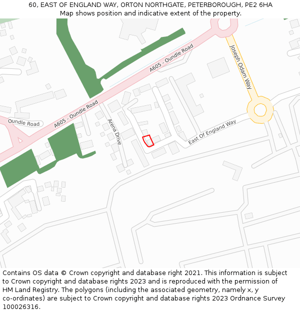 60, EAST OF ENGLAND WAY, ORTON NORTHGATE, PETERBOROUGH, PE2 6HA: Location map and indicative extent of plot