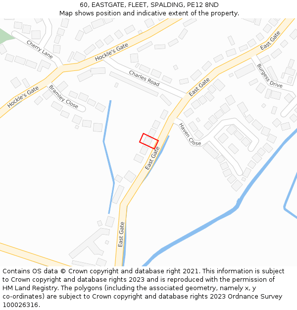 60, EASTGATE, FLEET, SPALDING, PE12 8ND: Location map and indicative extent of plot
