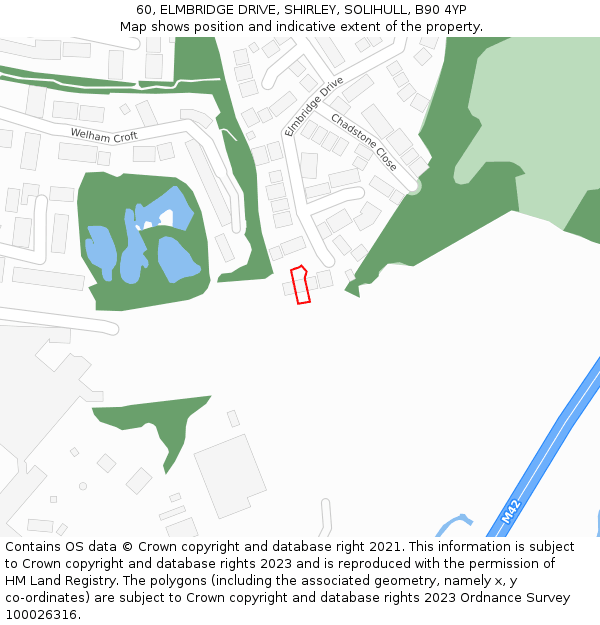 60, ELMBRIDGE DRIVE, SHIRLEY, SOLIHULL, B90 4YP: Location map and indicative extent of plot