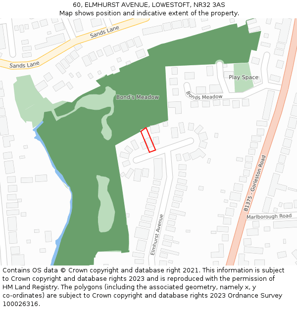 60, ELMHURST AVENUE, LOWESTOFT, NR32 3AS: Location map and indicative extent of plot