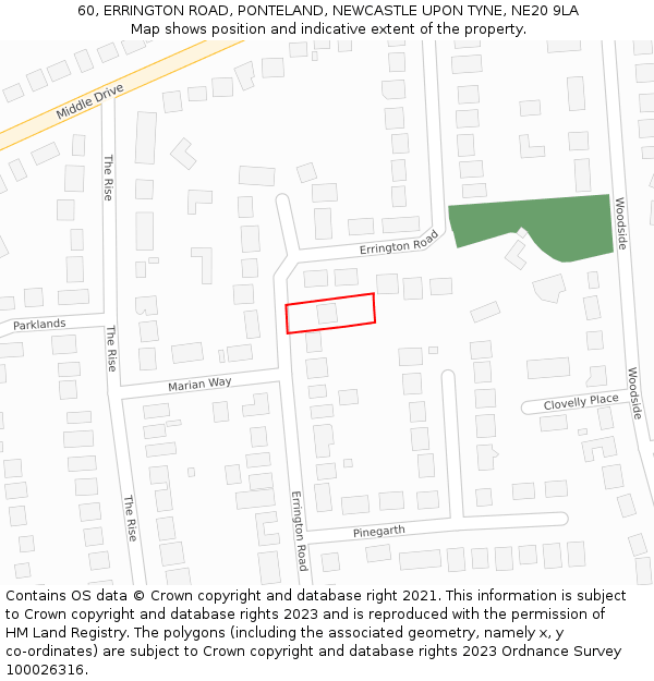 60, ERRINGTON ROAD, PONTELAND, NEWCASTLE UPON TYNE, NE20 9LA: Location map and indicative extent of plot