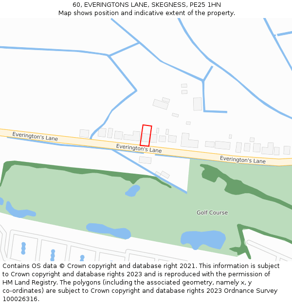 60, EVERINGTONS LANE, SKEGNESS, PE25 1HN: Location map and indicative extent of plot