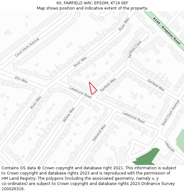 60, FAIRFIELD WAY, EPSOM, KT19 0EF: Location map and indicative extent of plot