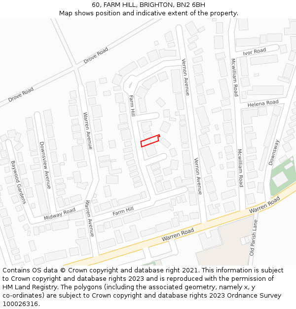 60, FARM HILL, BRIGHTON, BN2 6BH: Location map and indicative extent of plot