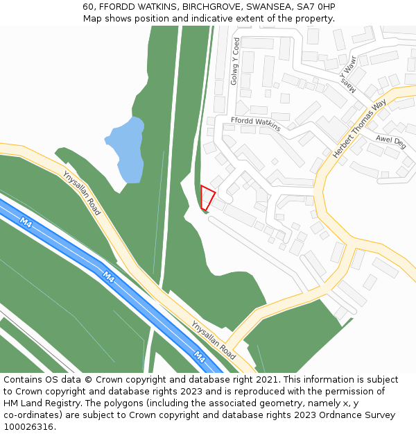 60, FFORDD WATKINS, BIRCHGROVE, SWANSEA, SA7 0HP: Location map and indicative extent of plot