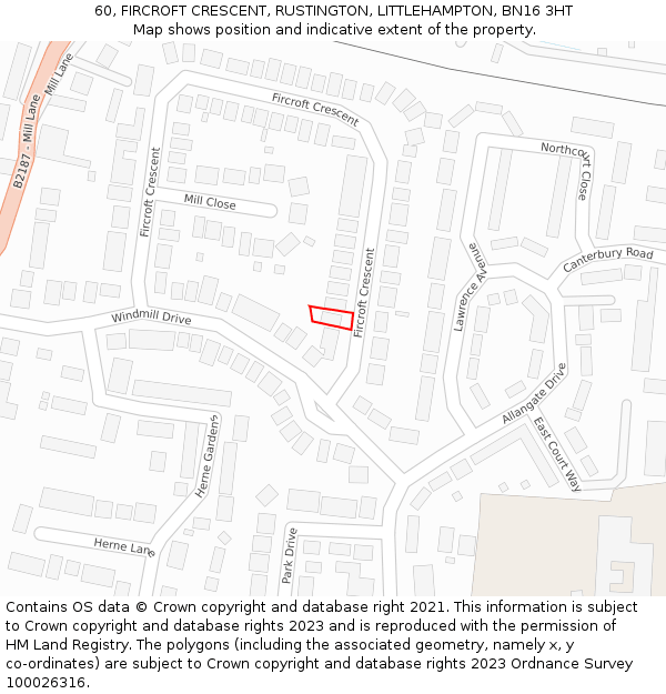 60, FIRCROFT CRESCENT, RUSTINGTON, LITTLEHAMPTON, BN16 3HT: Location map and indicative extent of plot