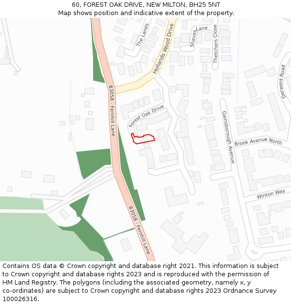 60, FOREST OAK DRIVE, NEW MILTON, BH25 5NT: Location map and indicative extent of plot