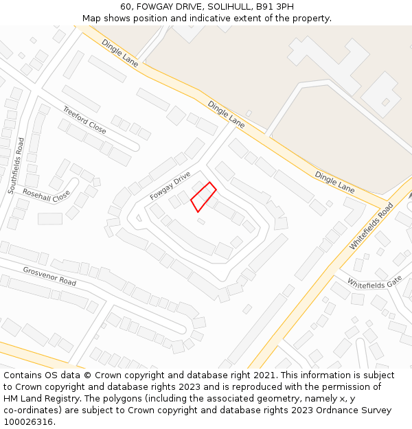 60, FOWGAY DRIVE, SOLIHULL, B91 3PH: Location map and indicative extent of plot