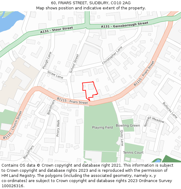 60, FRIARS STREET, SUDBURY, CO10 2AG: Location map and indicative extent of plot
