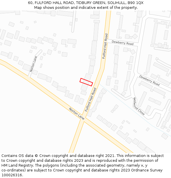 60, FULFORD HALL ROAD, TIDBURY GREEN, SOLIHULL, B90 1QX: Location map and indicative extent of plot