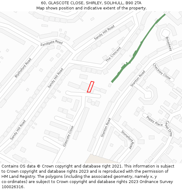 60, GLASCOTE CLOSE, SHIRLEY, SOLIHULL, B90 2TA: Location map and indicative extent of plot