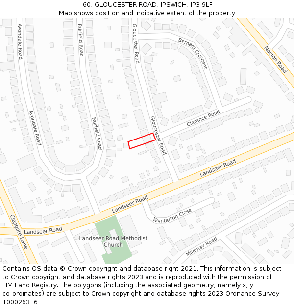 60, GLOUCESTER ROAD, IPSWICH, IP3 9LF: Location map and indicative extent of plot