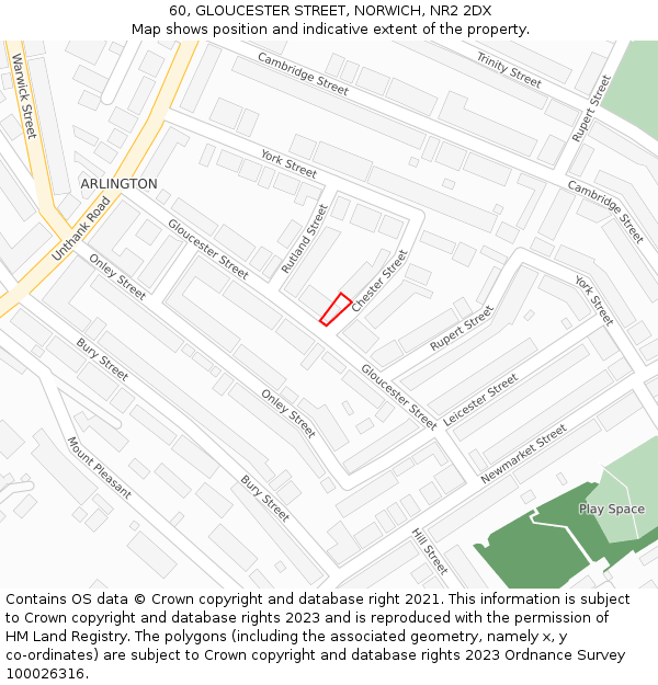 60, GLOUCESTER STREET, NORWICH, NR2 2DX: Location map and indicative extent of plot