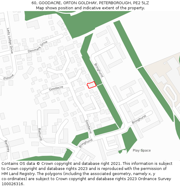 60, GOODACRE, ORTON GOLDHAY, PETERBOROUGH, PE2 5LZ: Location map and indicative extent of plot