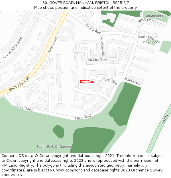 60, GOVER ROAD, HANHAM, BRISTOL, BS15 3JZ: Location map and indicative extent of plot