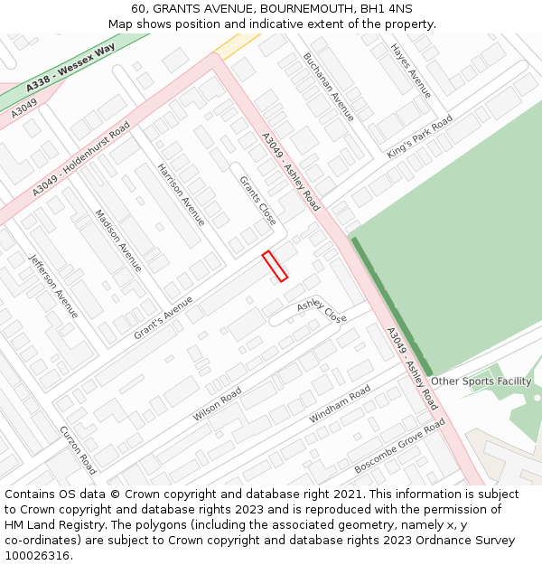 60, GRANTS AVENUE, BOURNEMOUTH, BH1 4NS: Location map and indicative extent of plot