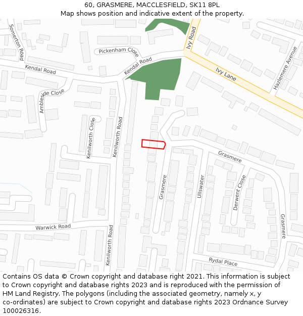 60, GRASMERE, MACCLESFIELD, SK11 8PL: Location map and indicative extent of plot