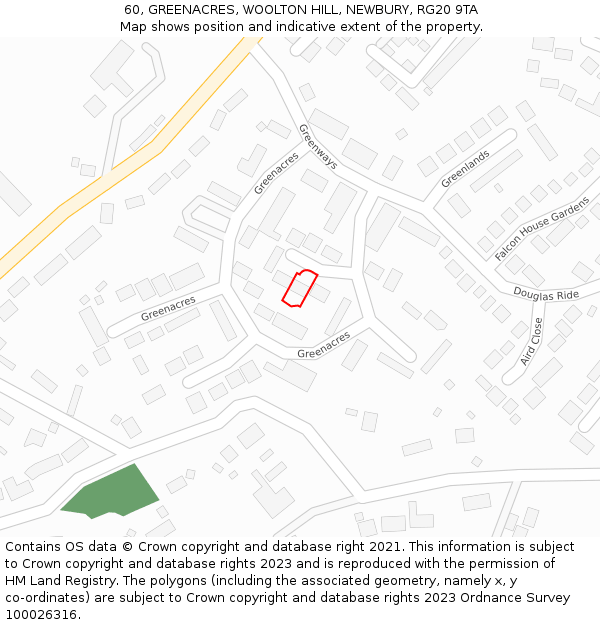 60, GREENACRES, WOOLTON HILL, NEWBURY, RG20 9TA: Location map and indicative extent of plot