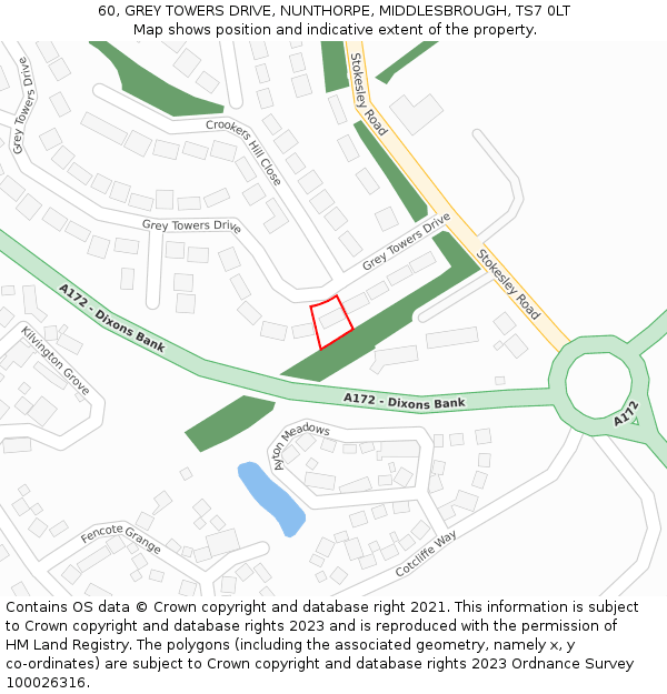 60, GREY TOWERS DRIVE, NUNTHORPE, MIDDLESBROUGH, TS7 0LT: Location map and indicative extent of plot