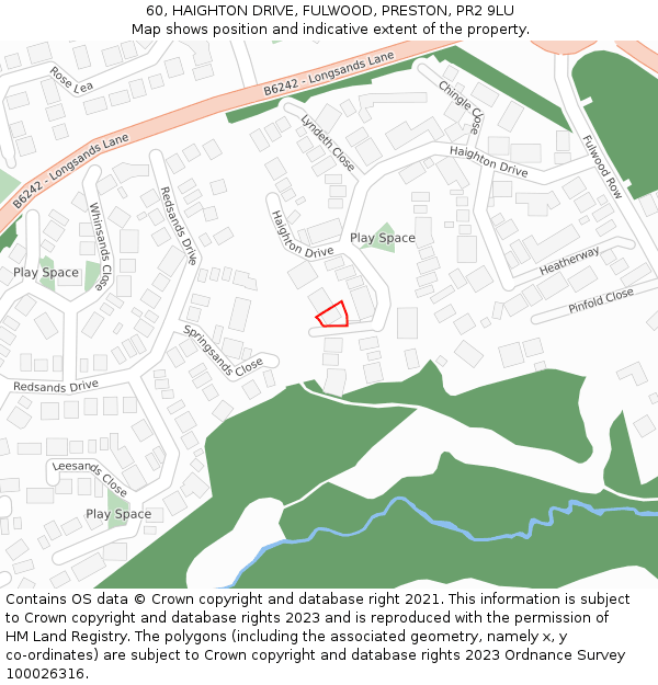 60, HAIGHTON DRIVE, FULWOOD, PRESTON, PR2 9LU: Location map and indicative extent of plot