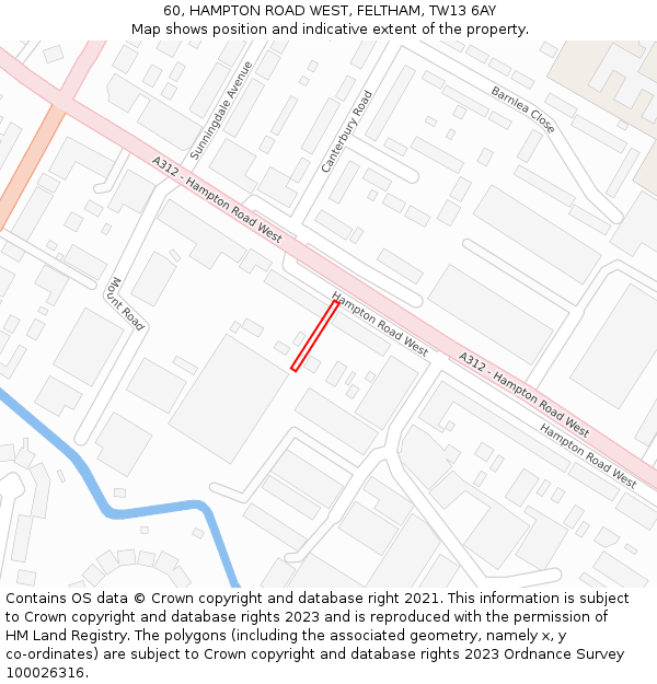 60, HAMPTON ROAD WEST, FELTHAM, TW13 6AY: Location map and indicative extent of plot