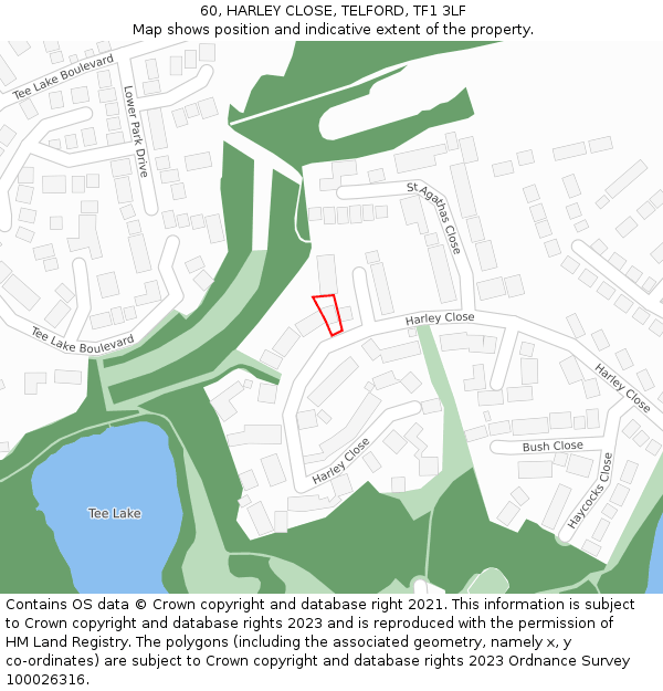 60, HARLEY CLOSE, TELFORD, TF1 3LF: Location map and indicative extent of plot