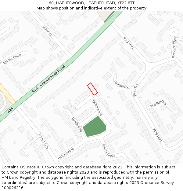 60, HATHERWOOD, LEATHERHEAD, KT22 8TT: Location map and indicative extent of plot