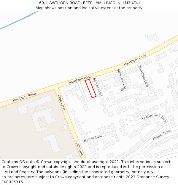 60, HAWTHORN ROAD, REEPHAM, LINCOLN, LN3 4DU: Location map and indicative extent of plot