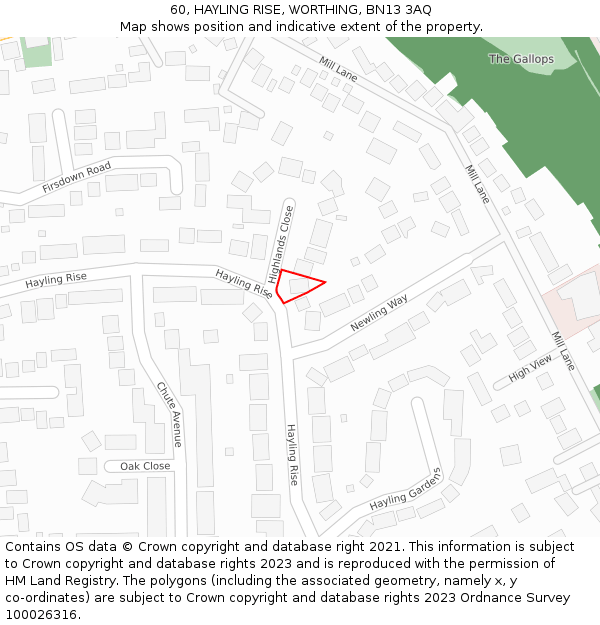 60, HAYLING RISE, WORTHING, BN13 3AQ: Location map and indicative extent of plot