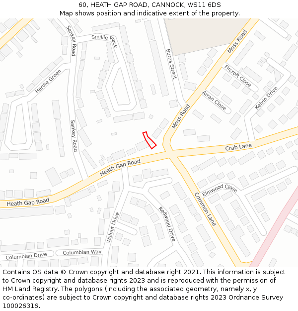 60, HEATH GAP ROAD, CANNOCK, WS11 6DS: Location map and indicative extent of plot