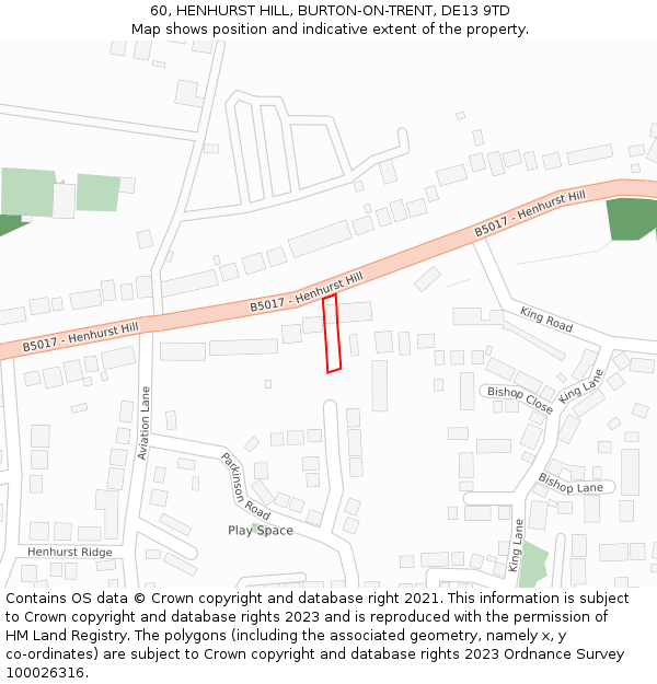 60, HENHURST HILL, BURTON-ON-TRENT, DE13 9TD: Location map and indicative extent of plot