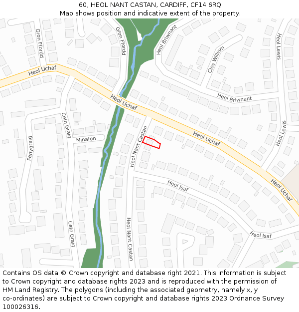 60, HEOL NANT CASTAN, CARDIFF, CF14 6RQ: Location map and indicative extent of plot