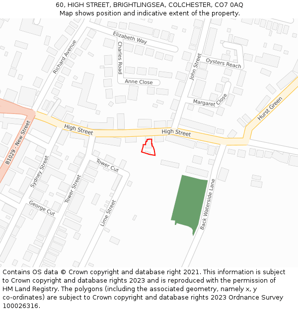 60, HIGH STREET, BRIGHTLINGSEA, COLCHESTER, CO7 0AQ: Location map and indicative extent of plot