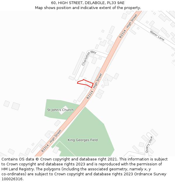 60, HIGH STREET, DELABOLE, PL33 9AE: Location map and indicative extent of plot