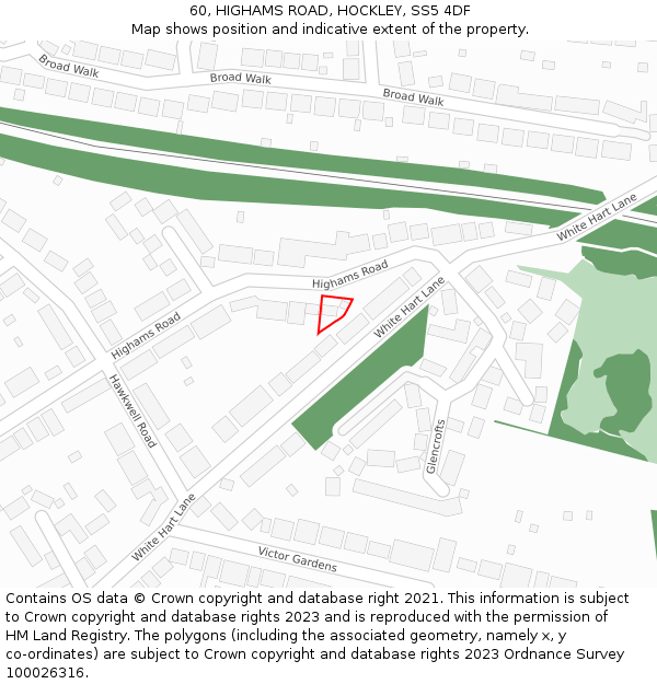 60, HIGHAMS ROAD, HOCKLEY, SS5 4DF: Location map and indicative extent of plot