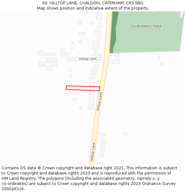 60, HILLTOP LANE, CHALDON, CATERHAM, CR3 5BG: Location map and indicative extent of plot