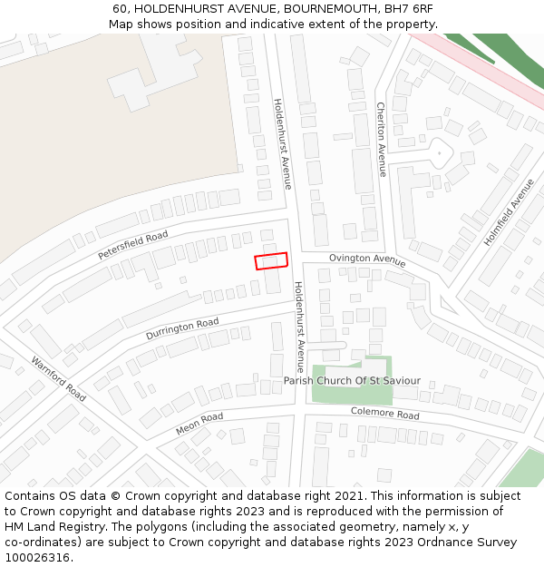 60, HOLDENHURST AVENUE, BOURNEMOUTH, BH7 6RF: Location map and indicative extent of plot