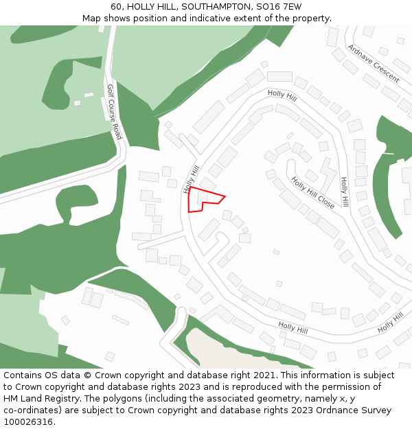 60, HOLLY HILL, SOUTHAMPTON, SO16 7EW: Location map and indicative extent of plot