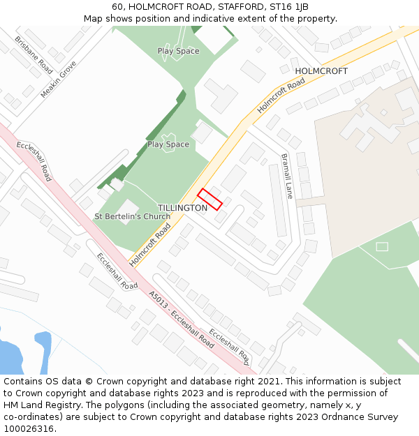 60, HOLMCROFT ROAD, STAFFORD, ST16 1JB: Location map and indicative extent of plot