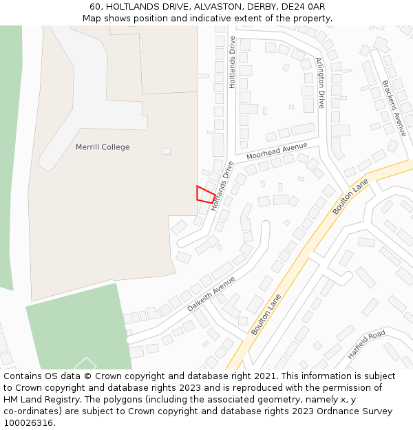 60, HOLTLANDS DRIVE, ALVASTON, DERBY, DE24 0AR: Location map and indicative extent of plot