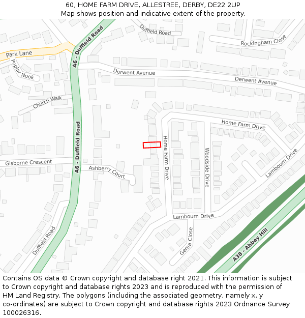 60, HOME FARM DRIVE, ALLESTREE, DERBY, DE22 2UP: Location map and indicative extent of plot