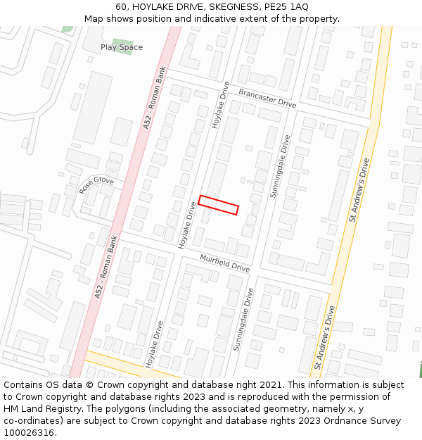 60, HOYLAKE DRIVE, SKEGNESS, PE25 1AQ: Location map and indicative extent of plot