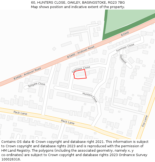 60, HUNTERS CLOSE, OAKLEY, BASINGSTOKE, RG23 7BG: Location map and indicative extent of plot