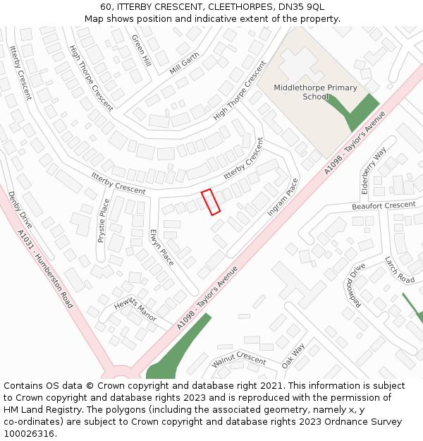 60, ITTERBY CRESCENT, CLEETHORPES, DN35 9QL: Location map and indicative extent of plot