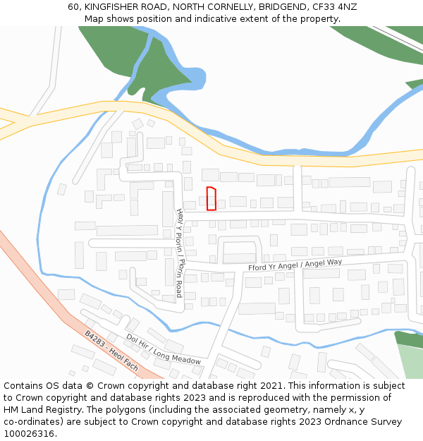 60, KINGFISHER ROAD, NORTH CORNELLY, BRIDGEND, CF33 4NZ: Location map and indicative extent of plot